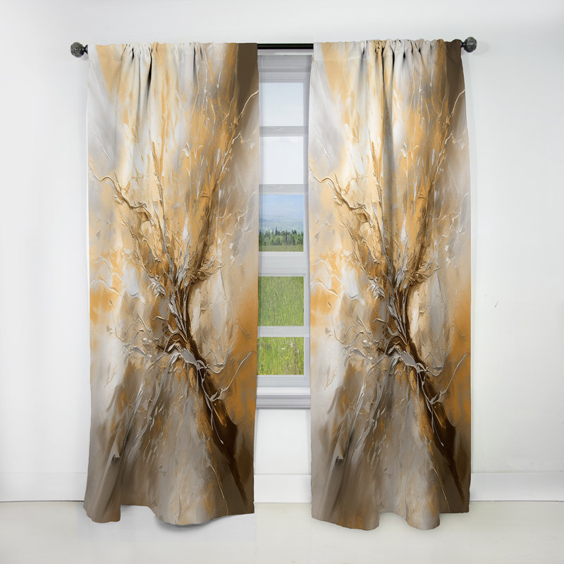Gold And Silver Chromatic Essence I - Modern Blackout Abstract Curtain - 1 Panel, 52" W x 84" L