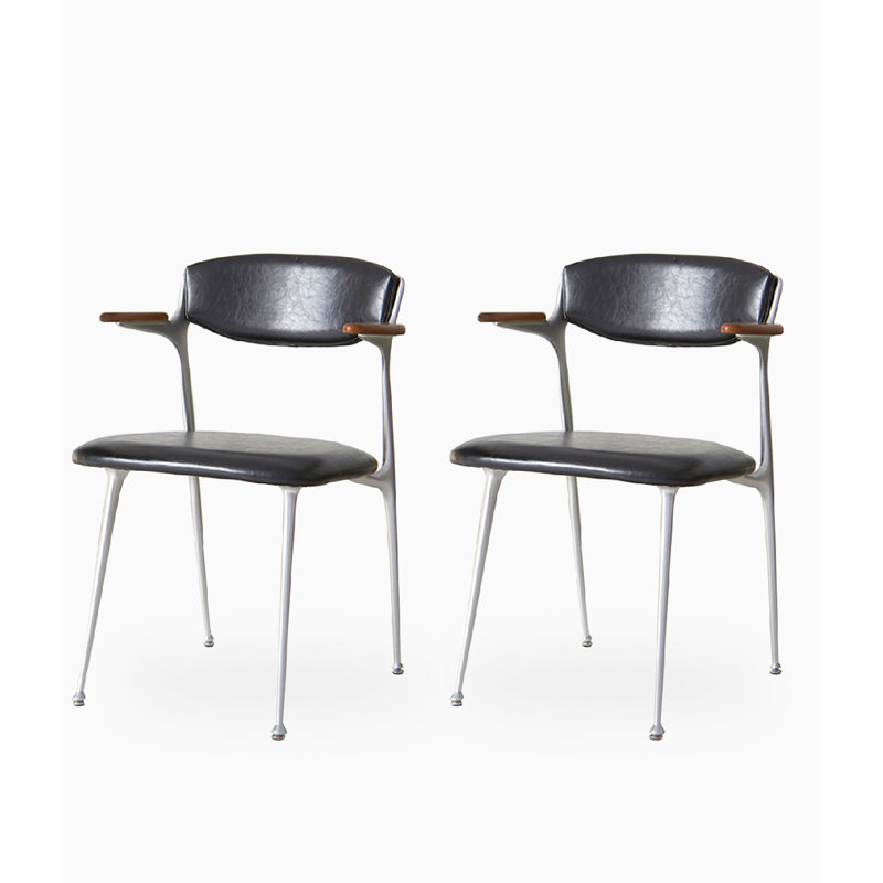 Chaise moderne en cuir d'alliage d'aluminium rétro, Noir