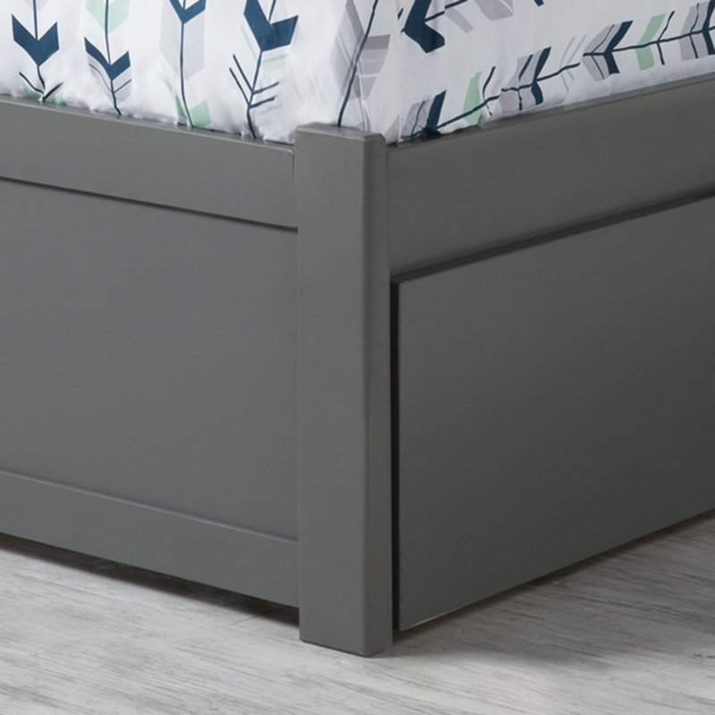  Lit plateforme en bois massif avec pied de lit et tiroir de rangement Casandra, Double, Gris
