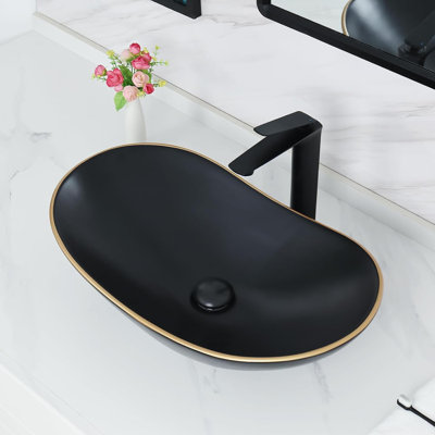 Davivy 13.8'' Ceramic Oval Vessel Bathroom Sink with Pop Up Drain