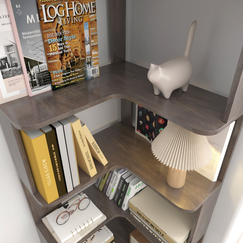Corner Book Shelf, 6 Tier Corner Bookshelf Etagere Bookcase With Baffle,  L Shaped Bookcase With Display Shelf Stand For Home Office, Living Room, Bedroom