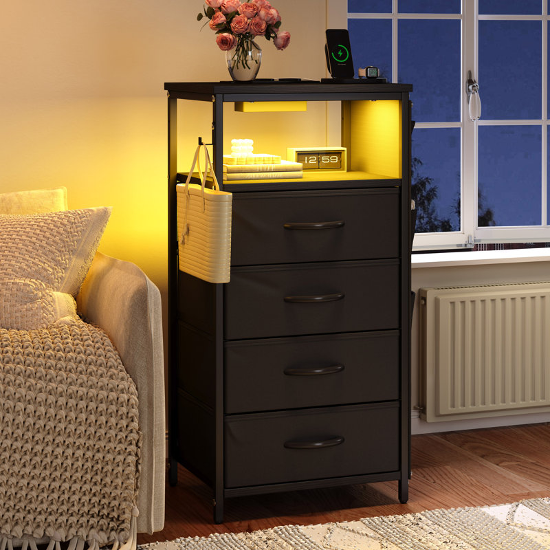 40cm W Metal Bedside Table, Black