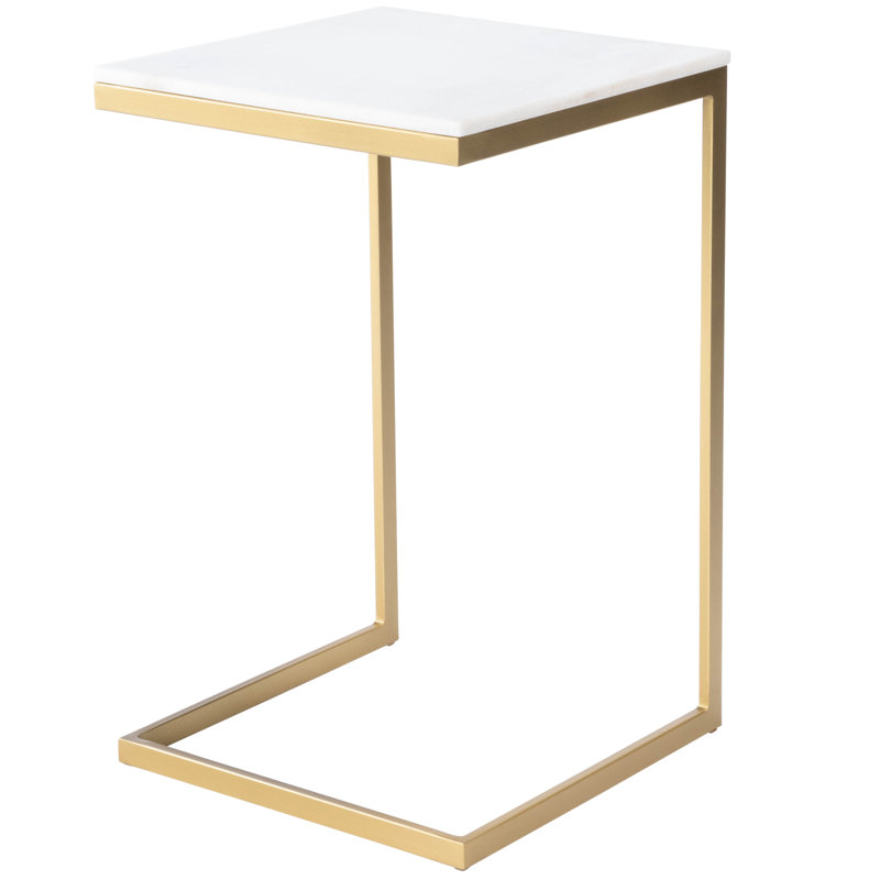 Lawler Marble C- Side Table, White Top/Gold Base