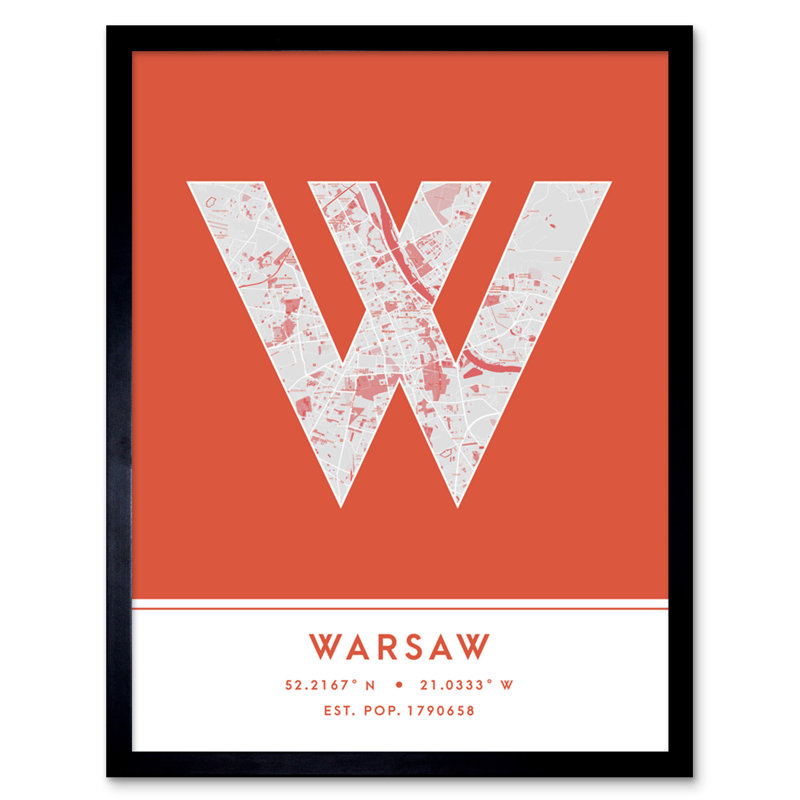 Warsaw City Map Warsaw Orange - Single Picture Frame Typography