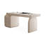 Bureau rectangulaire blanc et beige en bois manufacturé avec 4 tiroirs-846279637