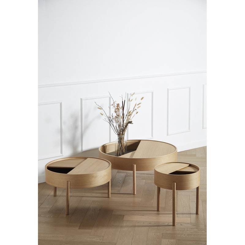 Arc Coffe Table, 15" H x 35" L x 35" W, White Pigmented Lacquered Ash