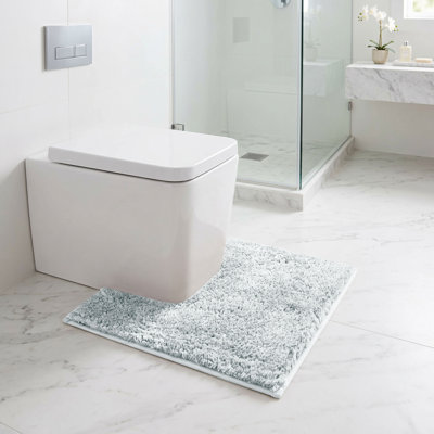 Tapis 100% polyester de la collection Better Trends Haven, tapis de toilette en forme de U, envers TPR antidérapant, 20 po x 20 po, doux, absorbant et à séchage rapide, bleu