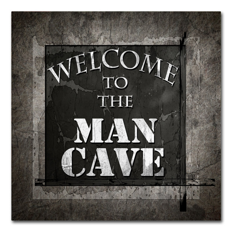 « welcome of man cave warning », art textuel sur toile tendue, H 14 po x l 14 po x P 2 po