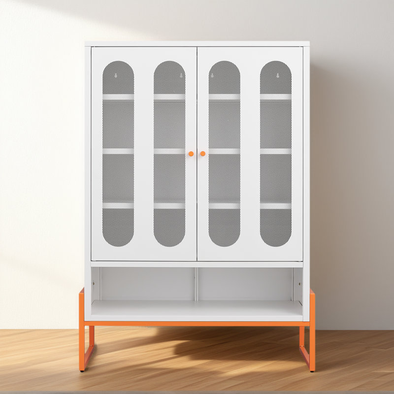 Modern Minimalist Mesh Double Door Shoe Cabinet With Adjustable Partitions And Moisture-Proof High Foot Hollow Storage Cabinet Bottom, Compatible With Robotic Vacuum Cleaners
