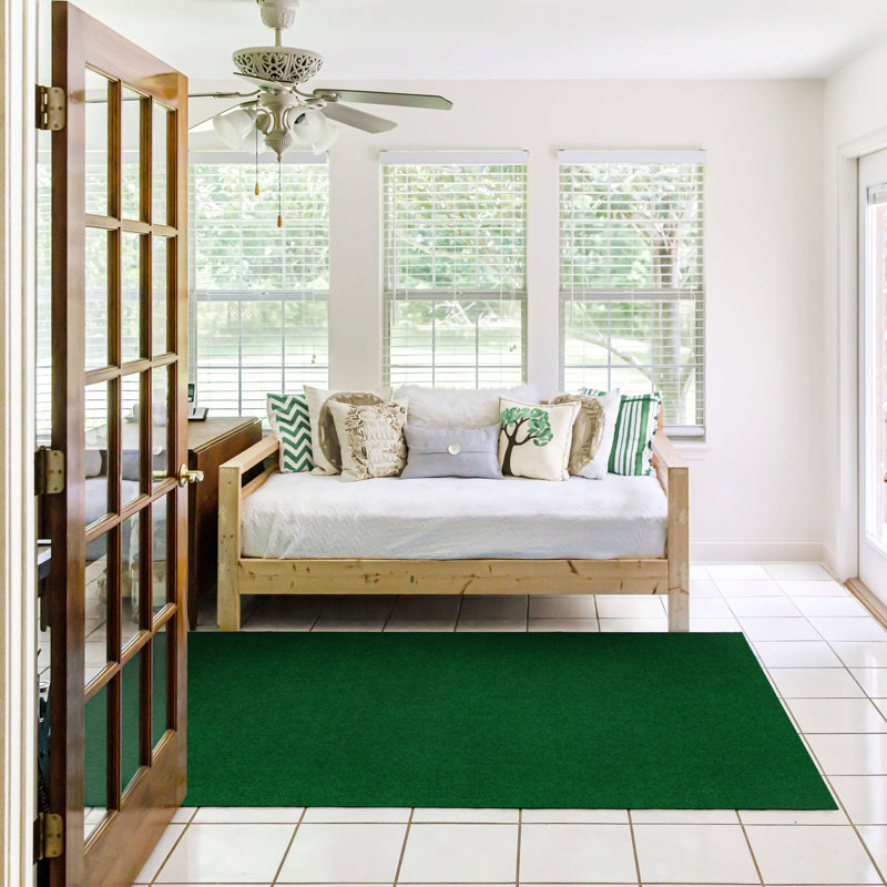 Mohawk Home Eventide Crosshatch Needle Punch Solid Green Color Rug