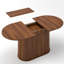 Table de salle à manger extensible - Conception moderne en forme d'arc avec pieds rayés, aspect bois de noyer massif, sièges 4 à 6