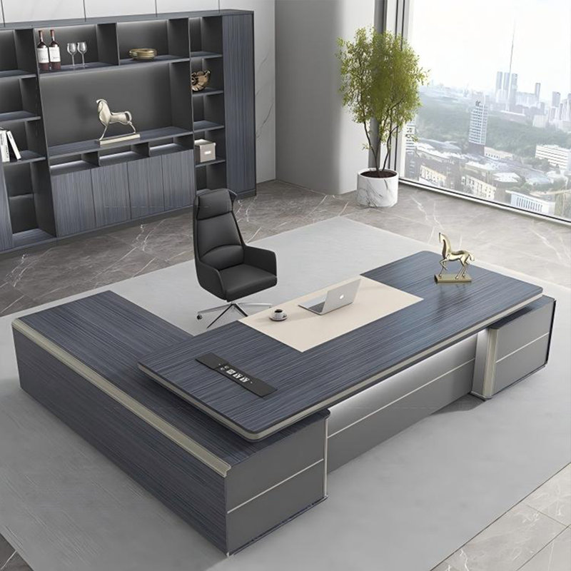 Bureau de direction 94,49 "luxueux et sophistiqué en forme de L gris, H 29,53 po x l 94,49 po x P 62,99 po