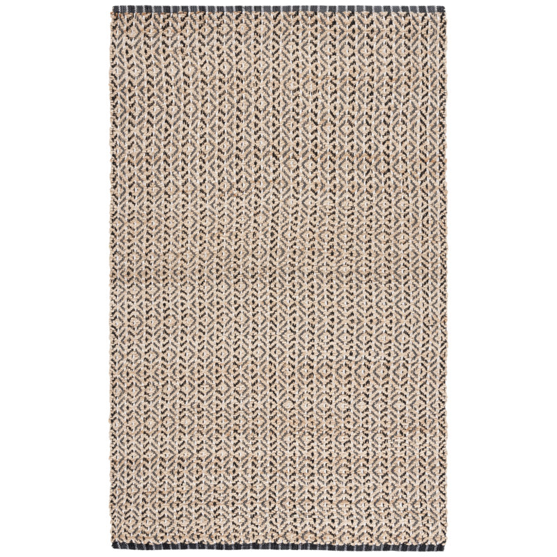 Natural Fiber 661 Flatweave Jute/Cotton Geometric Rug in Natural/Black/Ivory/Dark Gray, Rectangle 4' x 6'