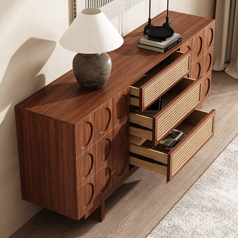 Chic Rattan-Wood Storage Sideboard 70.87'' Sideboard, Walnut