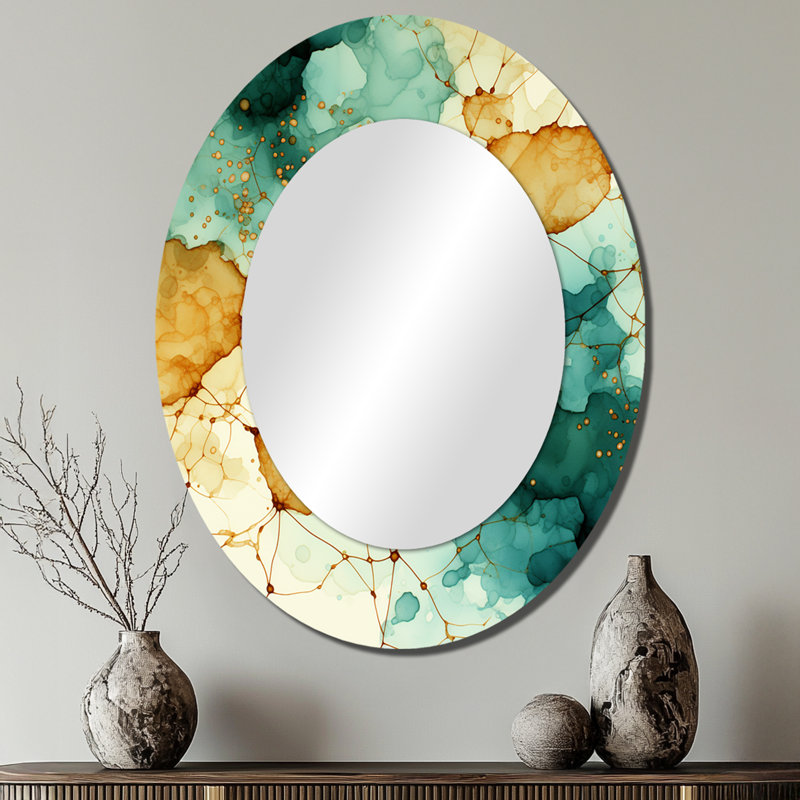 Retro Matrix On Vintage Teal Galactic Cloud - Modern Oval Wall Mirror, 40" x 30"