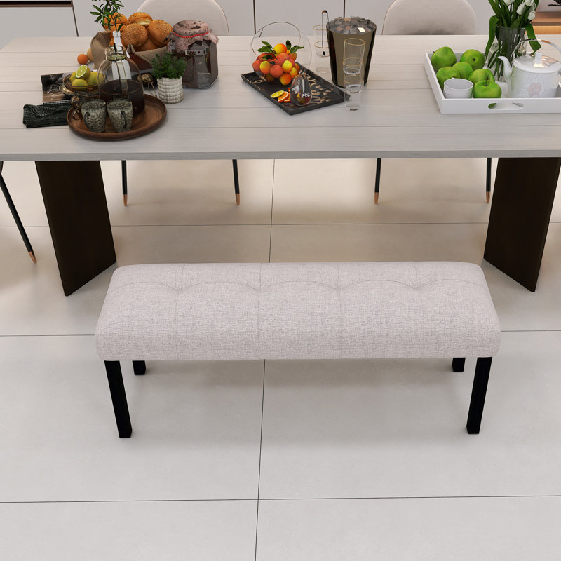 Banc de salle à manger rembourré de 47,24 po de largeur avec pieds noirs, Beige