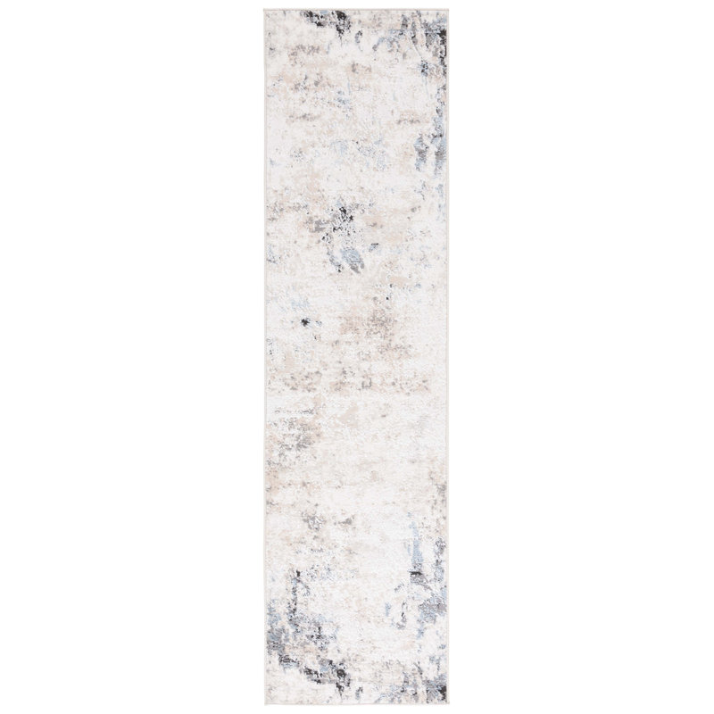 Quincy Abstract Power Loom Polyester/Polypropylene Area Rug in Beige/Ivory, Runner 2'2" x 8'