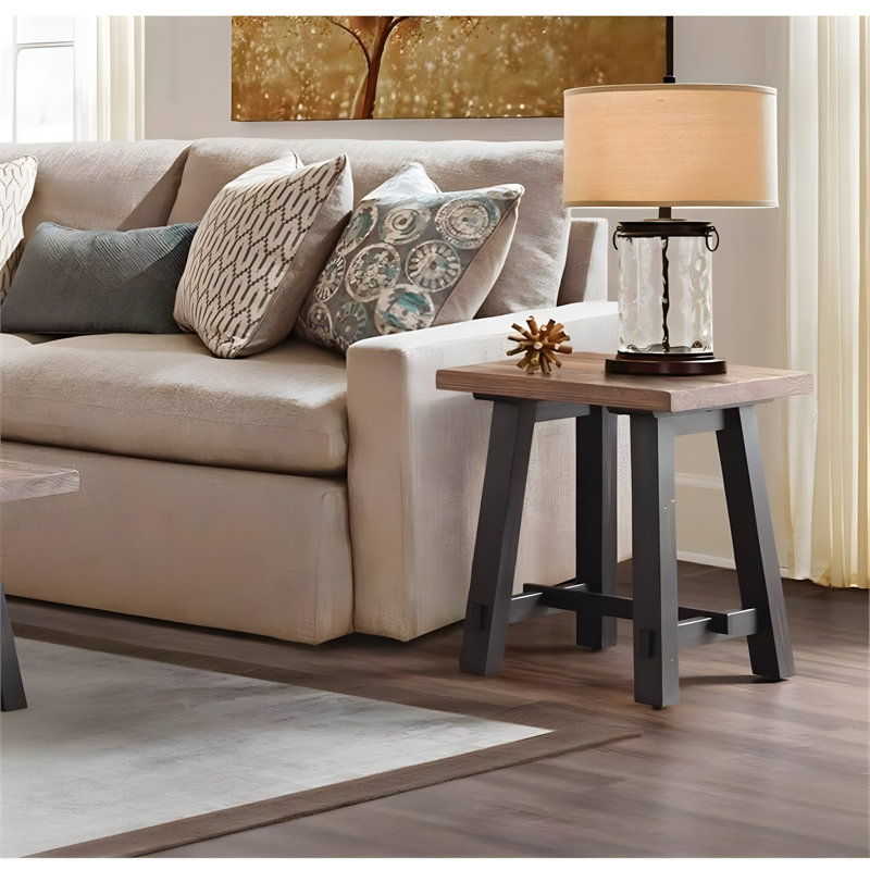 Adam 27" Natural and Black Solid Wood Side Table