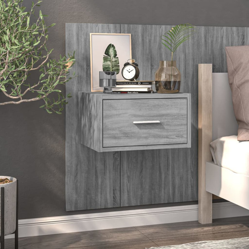 Mazzola Wall-mounted Bedside Cabinet, Grey Sonoma, 2