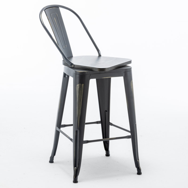 Tabouret de comptoir pivotant en bois massif Berthiaume, Tabouret de comptoir (siège d'une hauteur de 24 p, Rouillé