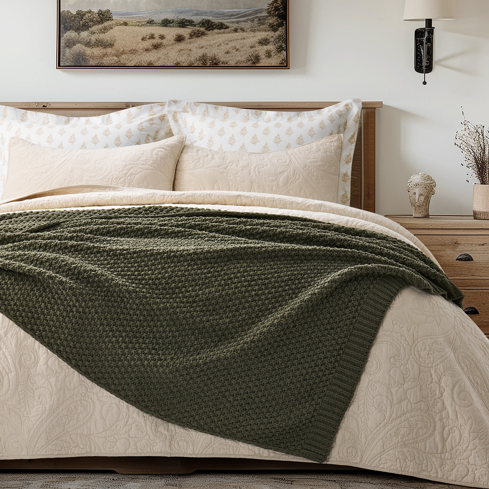 Chunky Chenille Weighted Throw Blanket, Olive Green, 60" L x 50" W