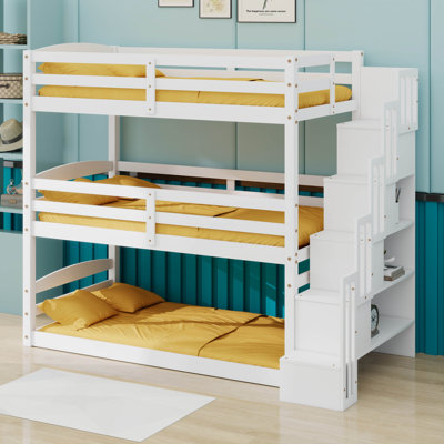 Twin Size Triple Bunk Bed With Storage Staircase,Separate Design by Latitude Run