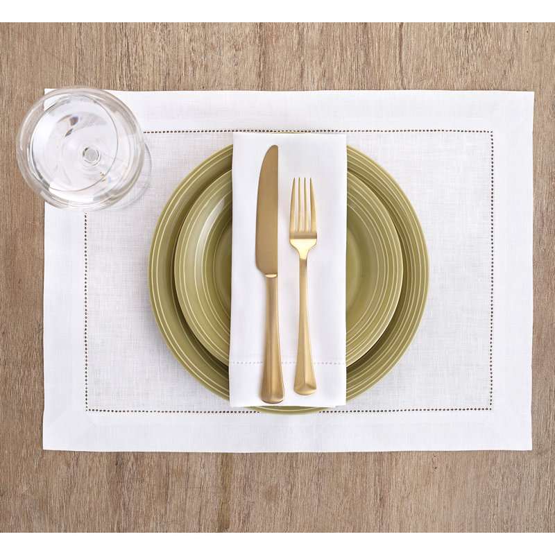 100% Pure Linen Hemstitch Dinner Napkins - Classic Hemstitch, White