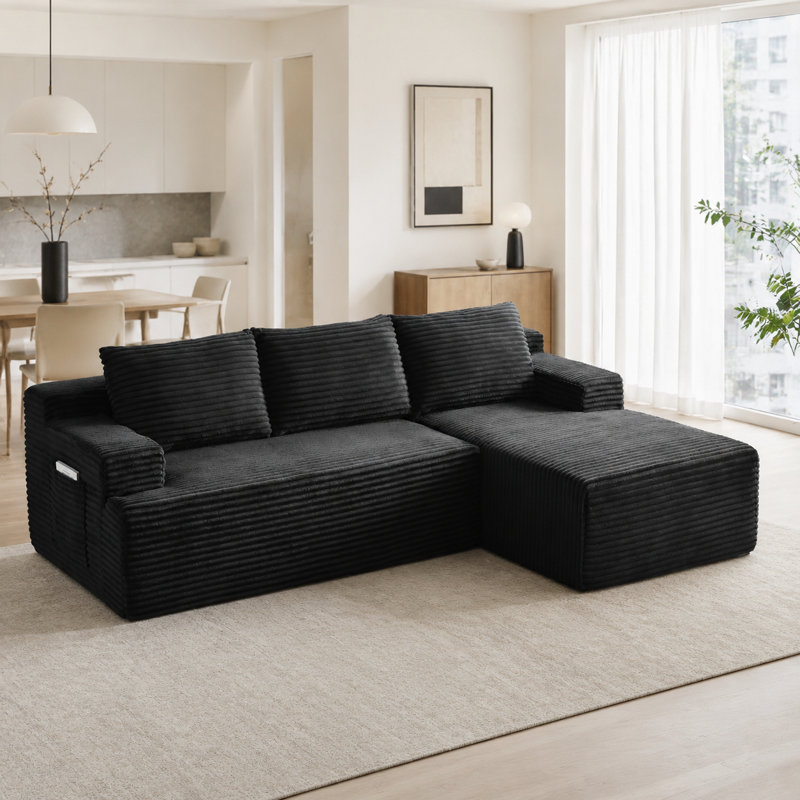Canapé modulaire Boneless, Noir, Orienté à droite