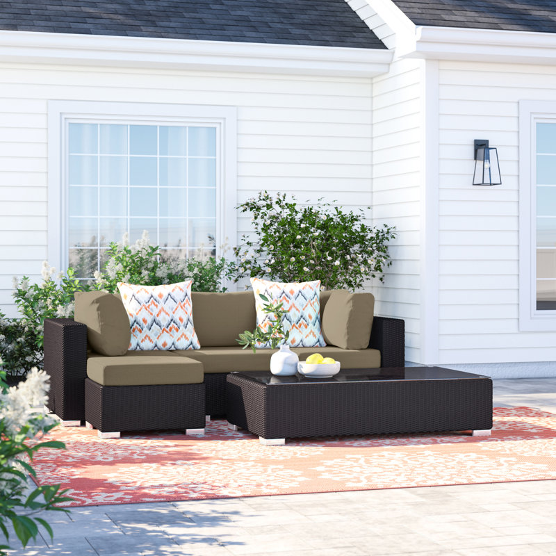 Convene 5 Piece Rattan Sectional Seating Group with Cushions, Mocha