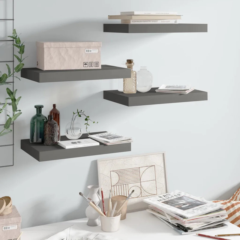 Arsis 4 Piece Metal Floating Shelf, 3.8cm H x 23cm W x 40cm D, High Gloss White