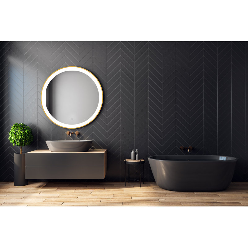 Jeng Metal Round Wall Mirror, 30" x 30", Brushed Gold