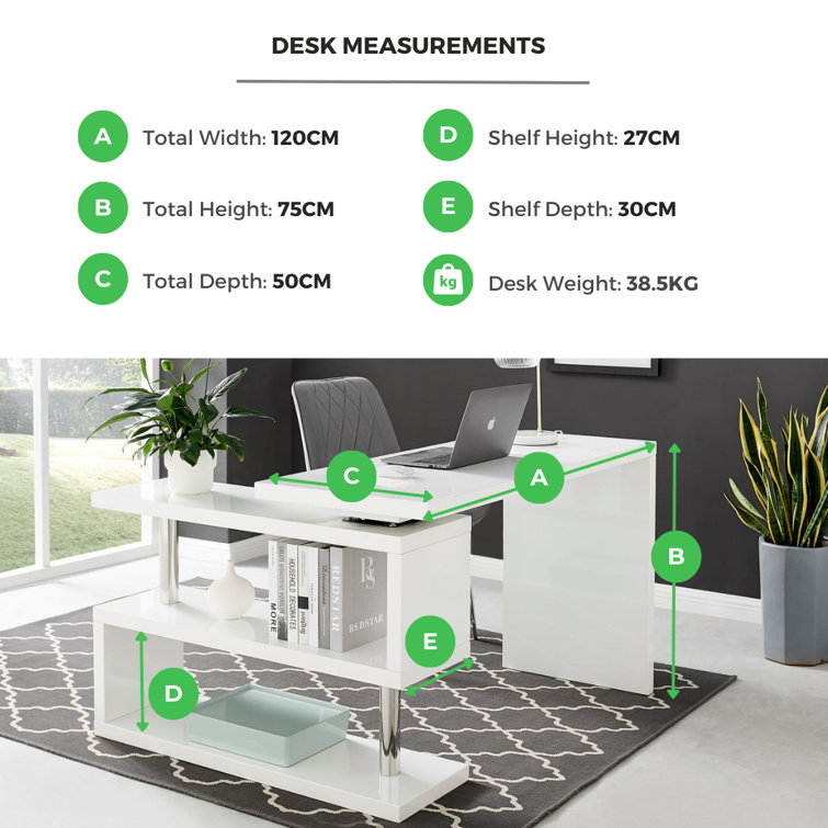 Bless international High Gloss Rotating L Shaped Desk with Storage