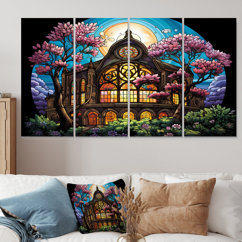 Floral Broadway Theatre - Art mural 4 pièces, H 32 po x l 64 po