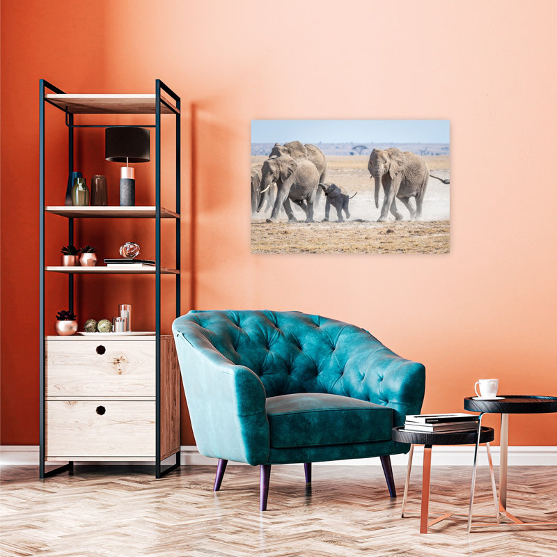 African Elephant Family Contemporary Wall Art Print by Jeffrey C. Sink - 1 Piece Wrapped Canvas Wall Art