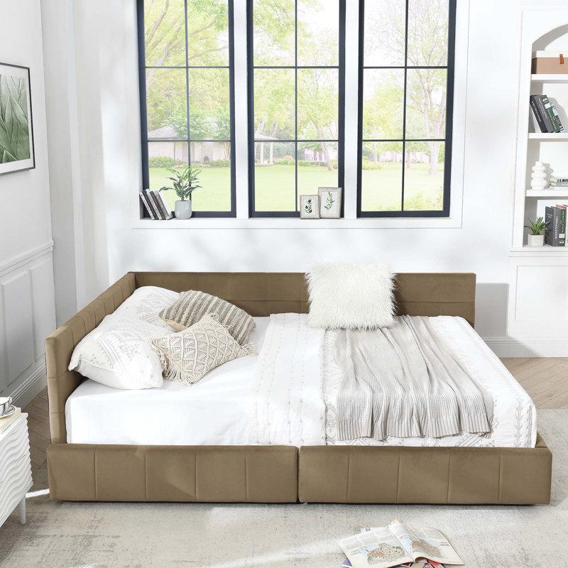 Structure de lit capitonnée avec rangement, canapé-lit avec dossier et accoudoirs confortables, lit pour chambre à coucher, salon