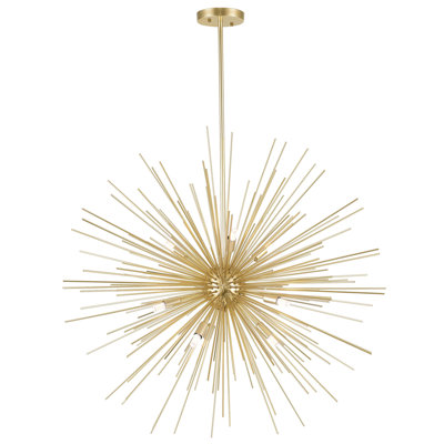 9 Light Starburst Chandelier – 30” Diameter, Gold Leaf Finish – Modern Ceiling Light for Dining Room, Living Room, Bedroom