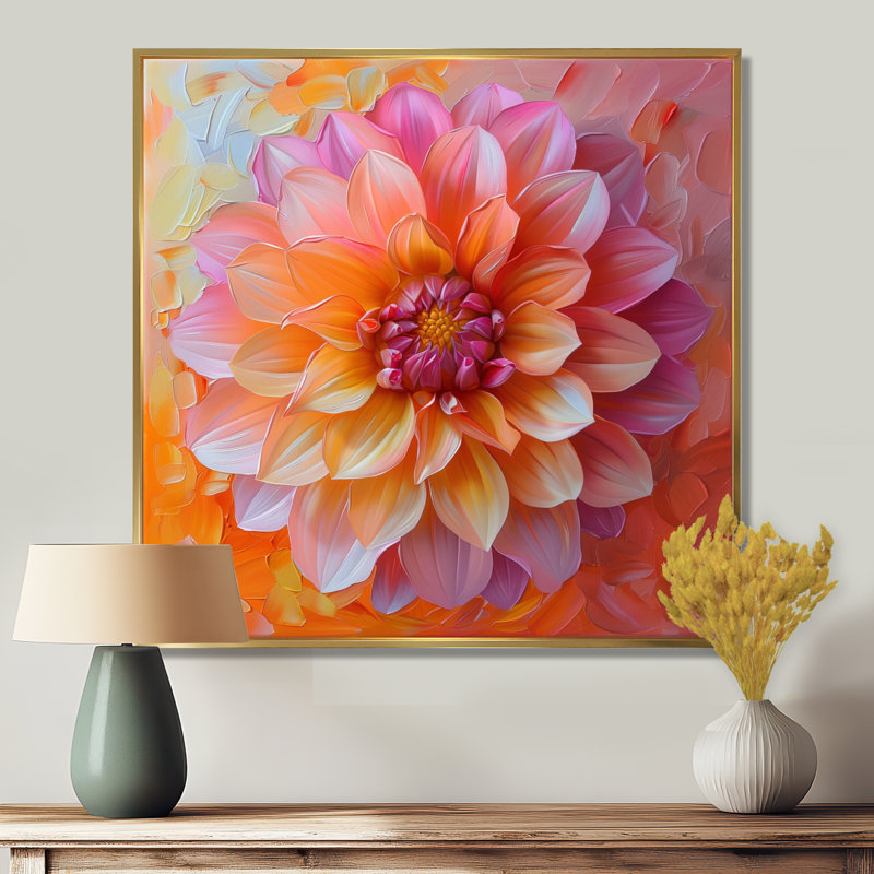Dahlia I - Dahlia, Cadre flottant doré, H 36 po x l 36 po