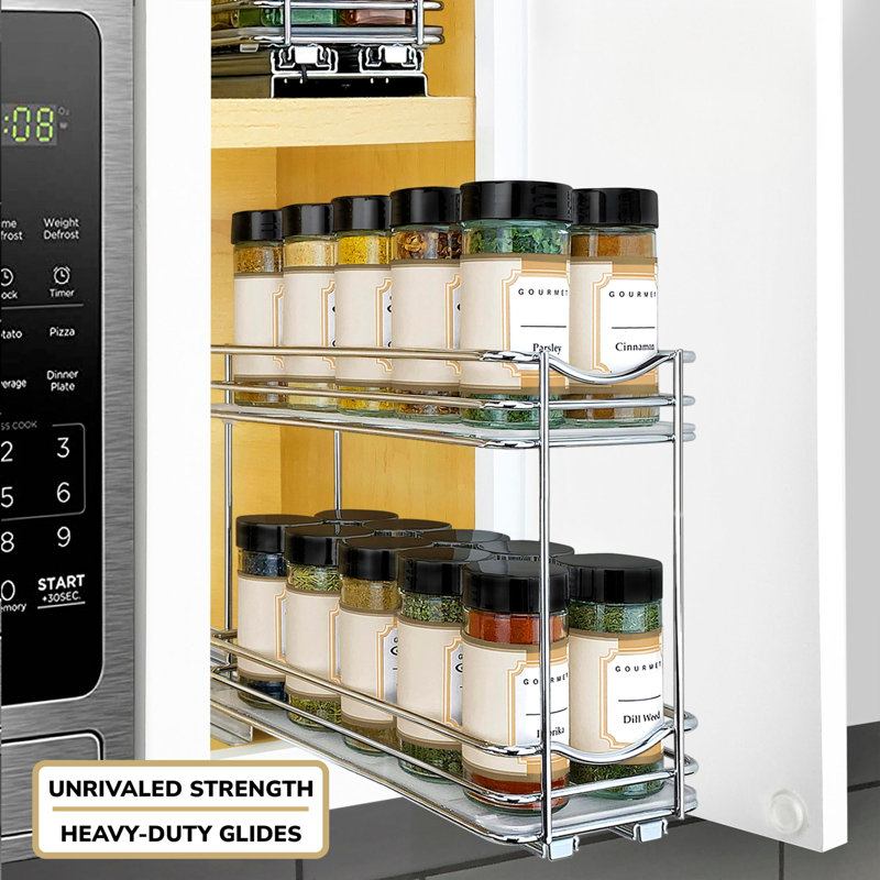 Pull Out Spice Rack Organizer For Inside Kitchen Cabinets,Slide Out Drawer,Chrome Sliding Spice Cabinet,2 Tier,(Chrome)