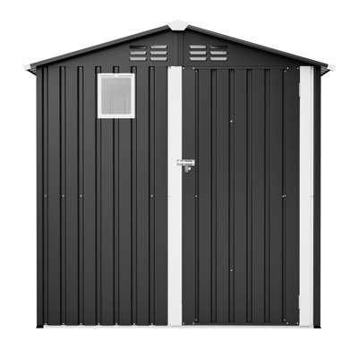 Black Metal Outdoor 6' X 4' Storage Shed, Utility Tool House For Garden Patio, With Lock And Transparent Window, Large Capacity, Quick Assembly Patio Lawn Storage, Lockable Door Ample Space, Easy