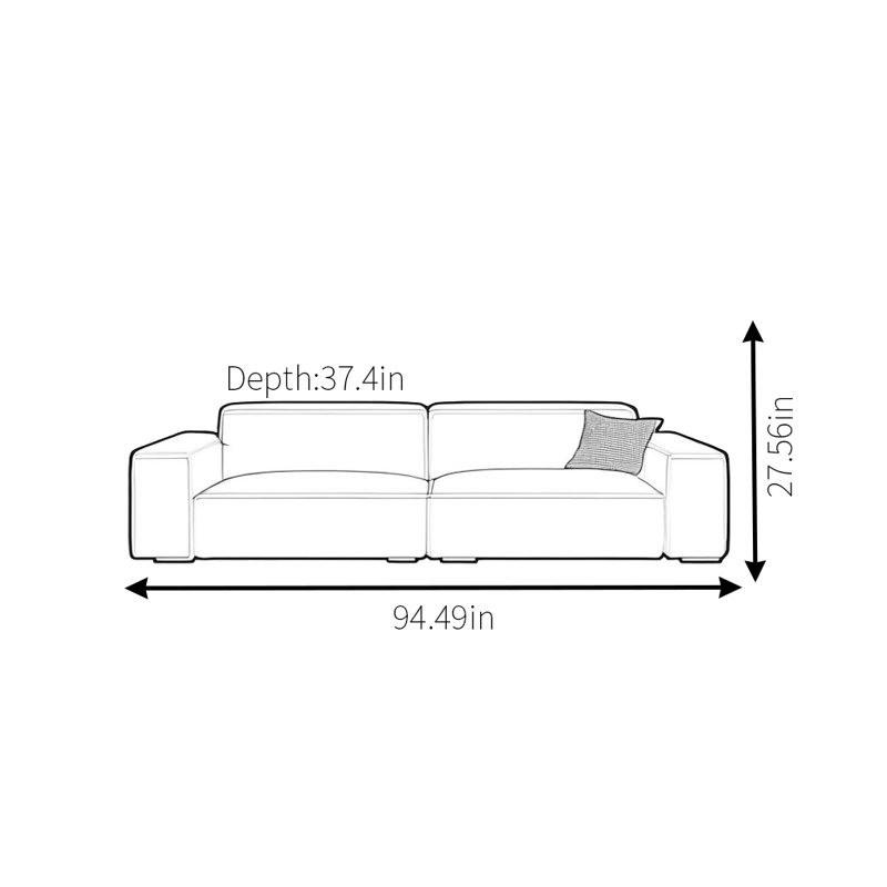Canapé moderne simple carré, 2, 27.56" H x 94.49" W x 37.4" D