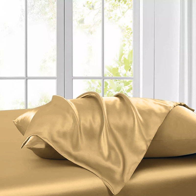 4-Piece Soft & Silk feel Satin Sheet Set, Queen Sheet Set with 2 Pillowcases, Gold