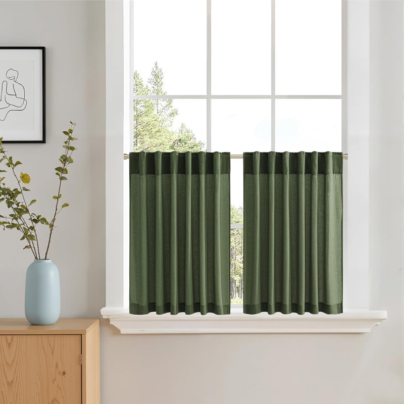  Kitchen Curtains for Small Windows 2 Tier Panels Back Tab Pocket Burlap Linen Sheer Cafe Curtain for Bathroom Cabinet,Farmhouse Window Covering