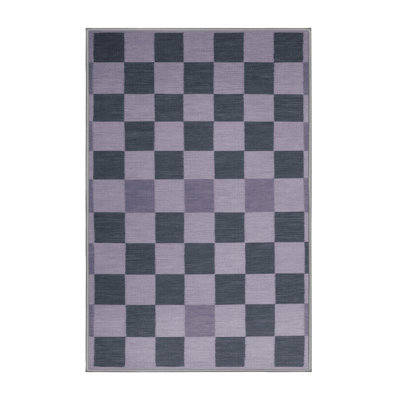 Machine Washable Checkered Gray Area Rug