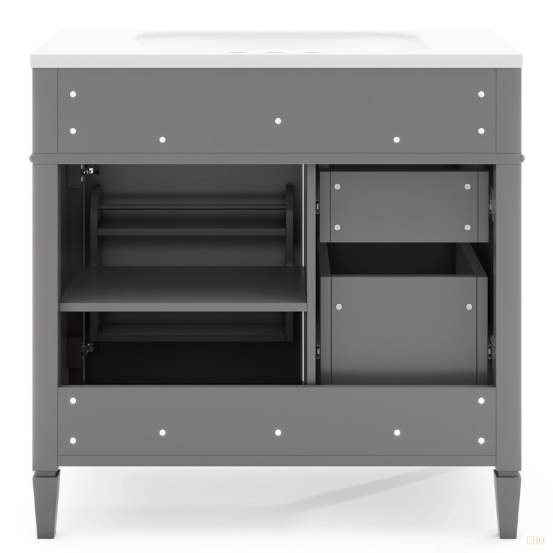 Meuble-lavabo de 36 po avec lavabo supérieur, meuble-lavabo moderne avec 2 tiroirs et tiroir escamotable, meuble-lavabo simple