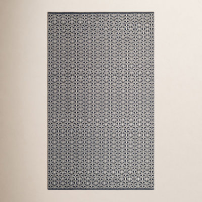 Blue Hand-Woven Geometric Cotton Rug