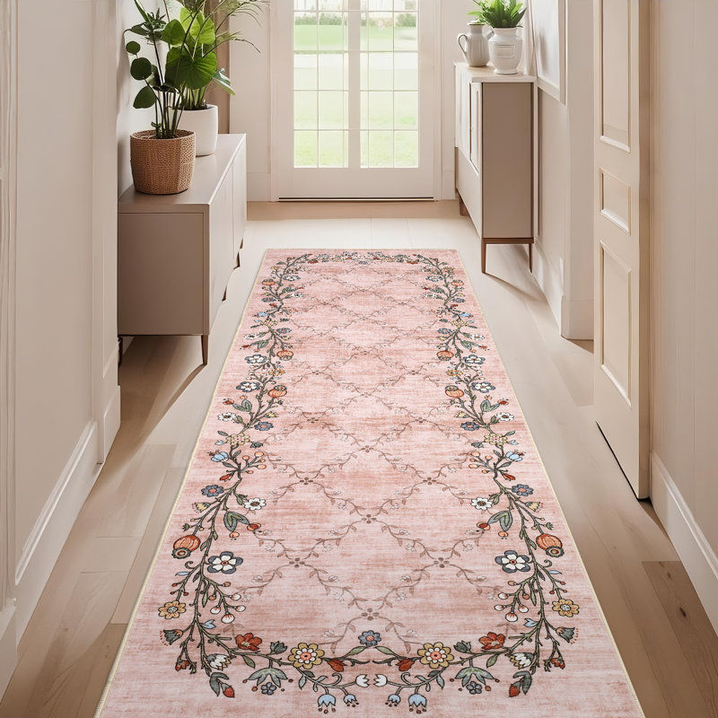 Floral Machine Washable Rugs for Living Room Non-Slip Farmhouse Accent Rug  Foldable Thin Indoor Carpet Stain-Resistant Modern Floor Mats for Bedroom, Nursery, Dining Room