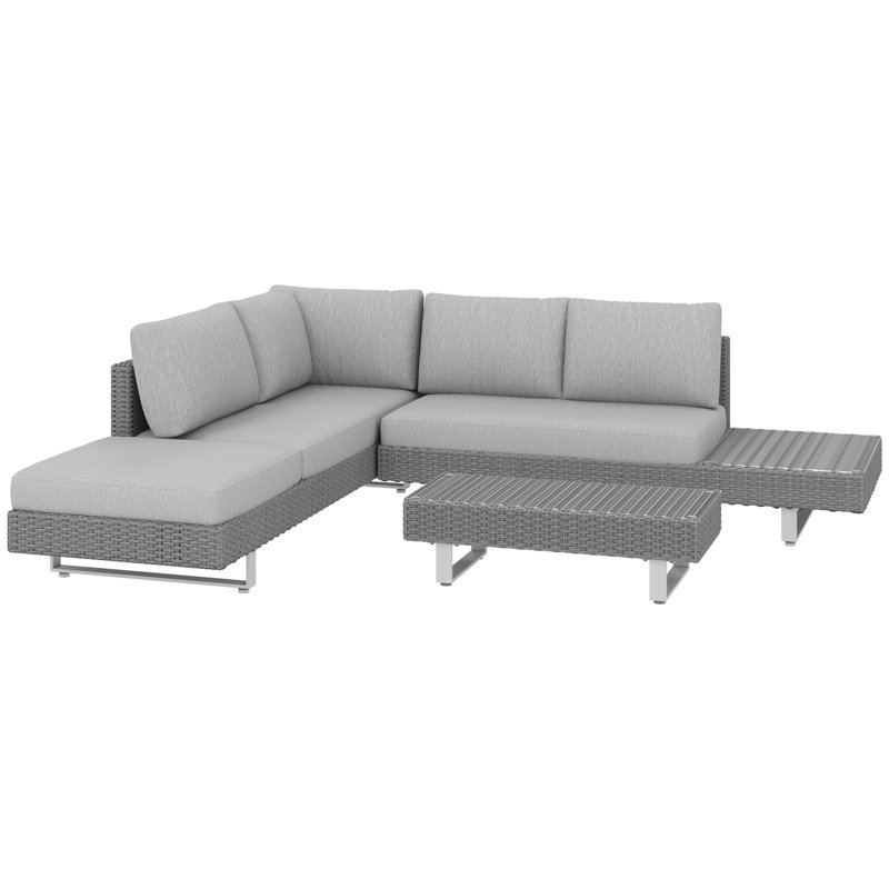Outsunny 3 Pieces Rattan Garden Furniture Set Sofa Set 5-Seater Light Grey