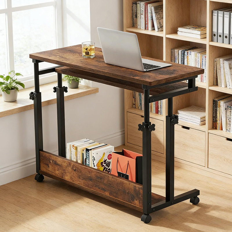 Bureau avec roulettes, table pour ordinateur portable pratique, bureau à hauteur réglable