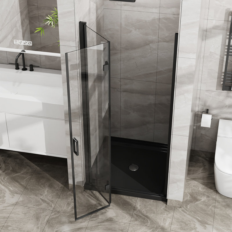 34"X 72" Bifold Frameless Glass Shower Door, Black
