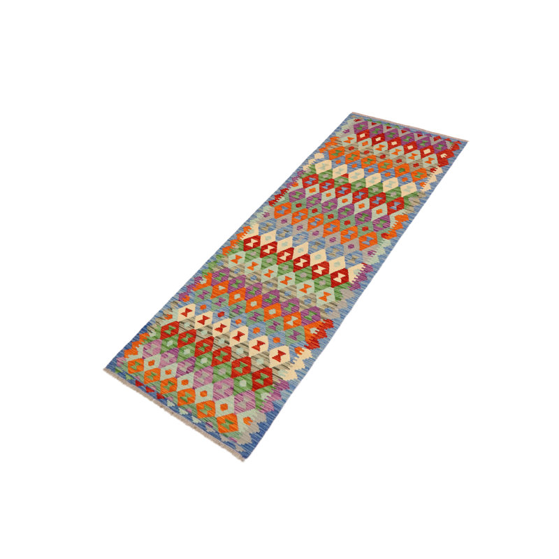Turkish Bohemian Riva Hand-Woven Kilim Runner - 2'11'' X 9'9''